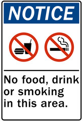 Wall Mural - No food or drink warning sign and labels no food, drink or smoking allowed in this area