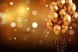 Fototapeta Tulipany - Golden balloons with golden bokeh background, birthday celebration background