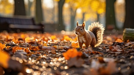 Wall Mural - squirrel in the autumn forest