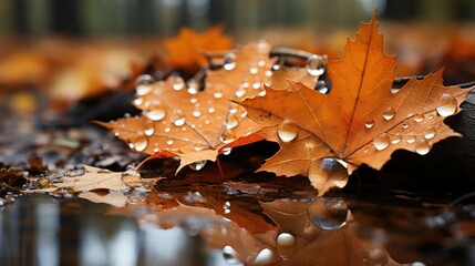 Wall Mural - autumn leaves on the water