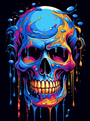 Canvas Print - skull illustration, has a colorful background with puddles of paint, in poster or t-shirt art style. AI Generated Images