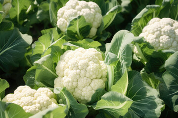 Wall Mural - Close-up of ripe cauliflower in the field
