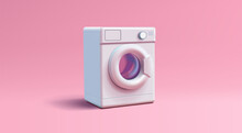 Washing Machine Realistic 3d Illustration, Household Or Laundry Equipment, Render On Pink Background