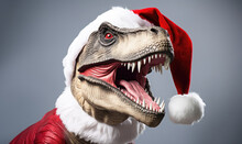 A Portrait Of A Dinosaur Wearing A Santa Hat And A Red Coat,digital Art,illustration,Design,vector,art Generate Ai