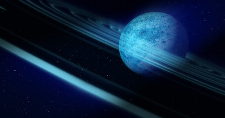 Wall Mural - abstract blue space planet with a round asteroid belt ring futuristic hi-tech on the background of s