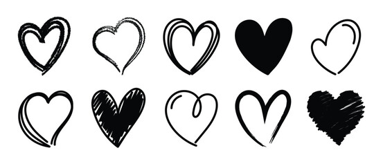 Wall Mural - Black paint heart shape frame vector collection.