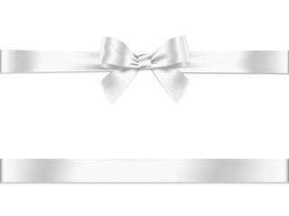 Fototapete - White ribbon bow realistic shiny satin Horizontal ,for decorate gift wrapping or card design , vector EPS10 design with copy space for your texts ,isolated on white background.