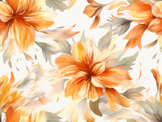 Wall Mural - Flower pattern with orange flowers on background. Flora summer wallpaper. For banner, postcard, book illustration. Created with generative AI tools