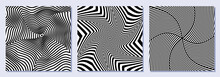 Set Of Three Posters In Retro Op Art Style. Optical Illusions In Black And White. Trendy Set Of Backgrounds. Vector.
