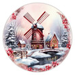 dutch windmill in winter  clipart watercolor clip art water color