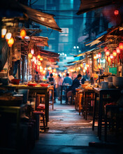The Bustling Streets Of A Vibrant Night Market, Capturing The Vibrant Colors And The Lively Atmosphere, While Emphasizing The Intricate Details Of The Stalls And The People's Interactions