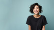 Leinwanddruck Bild - Cheerful asian positive girl wearing activewear, laughing out loud