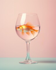 Wall Mural - Goldfish in a large wine glass, pastel colors in the background