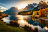 Fototapeta Natura - autumn landscape with lake generated by AI tool