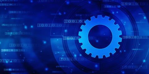 Aufkleber - Process management, optimization operation, fix strategy industry, transmission gears wheel, software update status, Cog Gear Wheel on the technology abstract background
