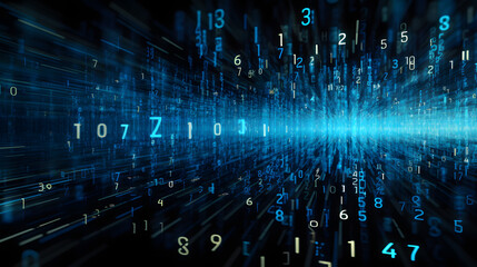 Falling digital number matrix code petrol blue 