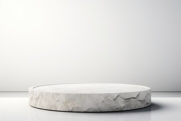Poster - Stone piece podium in white clean room. Front view - Minimalism background for products cosmetics, food or jewellery