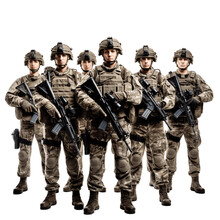 A group of soldiers isolated on transparent background 