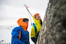 Skiers And Climbers Assess The Final Pitch, Mountain Summit
