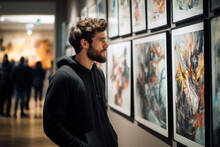 Painter Artist At Gallery In His Exhibit AI Generated
