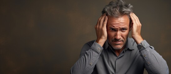 Poster - Middle aged man feeling stressed and scared hands on head Concept