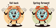 Daylight Saving Time, Fall Back And Spring Forward Illustration. Vector Illustration.