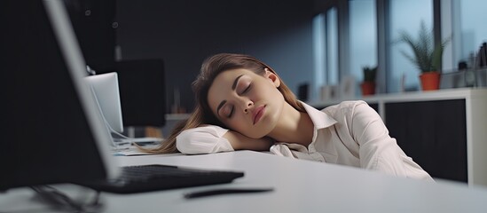 Canvas Print - Young woman tired and dreaming in office