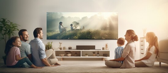 Sticker - A Caucasian family with sons watching TV and celebrating Parents Day