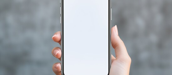 Poster - View of women s hands holding a cell phone with a blank screen