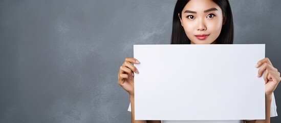 Aufkleber - Asian woman posing with blank billboard for text and copy