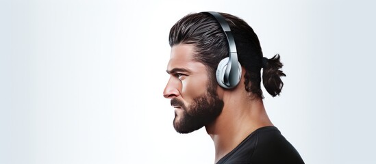 Aufkleber - An earring wearing macho man displays ads on a smartphone mockup