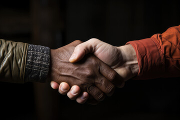 Poster - two hands of different ethnicities shaking hands, representing effective communication and understan
