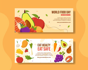 Food Day Horizontal Banner Flat Cartoon Hand Drawn Templates Background Illustration