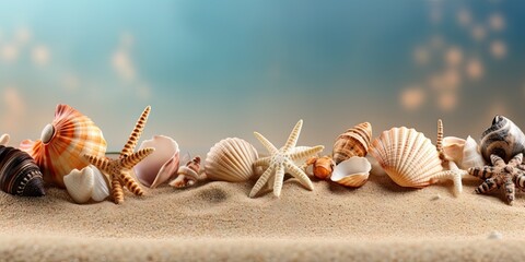 Wall Mural - Summer Serenity. Embracing the Tropical Allure of Sun Sand and Seashells