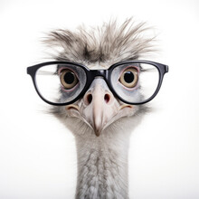 Ostrich Wearing Glasses On White Background