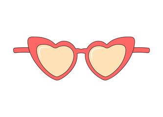 Sticker - Heart shaped sunglasses. Groovy retro fashion style. Vector illustration isolated on white background.