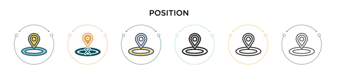 Poster - position icon in filled, thin line, outline and stroke style. vector illustration of two colored and