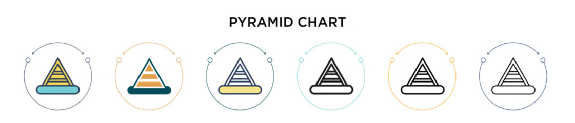 Poster - Pyramid chart icon in filled, thin line, outline and stroke style. Vector illustration of two colored and black pyramid chart vector icons designs can be used for mobile, ui, web