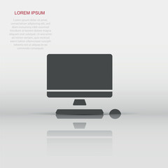 Poster - Personal computer in flat style. Desktop pc vector illustration on isolated background. Monitor display sign business concept.