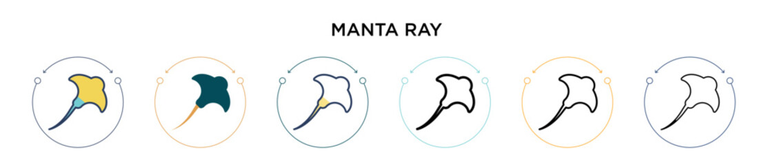 Manta ray icon in filled, thin line, outline and stroke style. Vector illustration of two colored and black manta ray vector icons designs can be used for mobile, ui, web