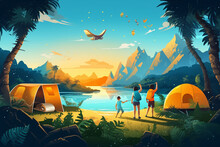 Jungle Camping Adventure In Cartoon