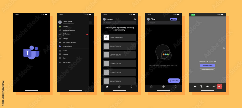 Microsoft teams. Microsoft team mobile app. template interface. Mockup ...
