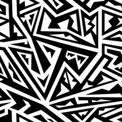 Wall Mural - Black and White tribal geometric seamless pattern