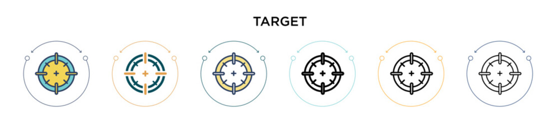 Poster - target icon in filled, thin line, outline and stroke style. vector illustration of two colored and b