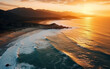 © MUS_GRAPHIC - Aerial beautiful shot of a seashore with hills on the background at sunset