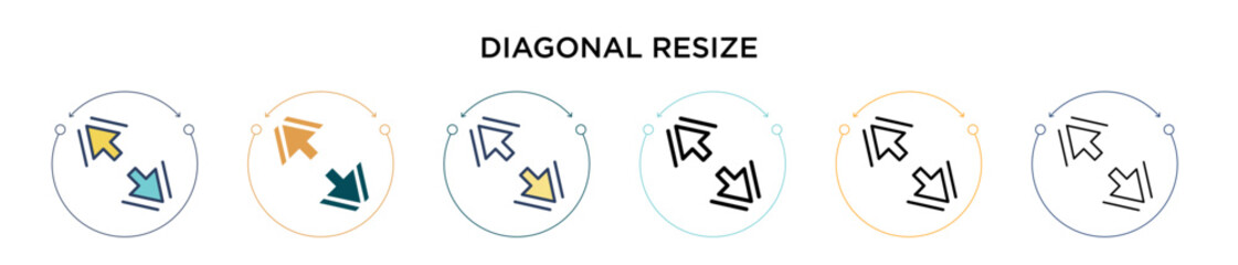 Poster - diagonal resize icon in filled, thin line, outline and stroke style. vector illustration of two colo