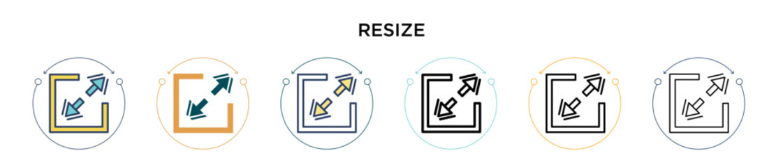 Poster - Resize icon in filled, thin line, outline and stroke style. Vector illustration of two colored and black resize vector icons designs can be used for mobile, ui, web