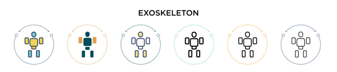 Poster - Exoskeleton icon in filled, thin line, outline and stroke style. Vector illustration of two colored and black exoskeleton vector icons designs can be used for mobile, ui, web