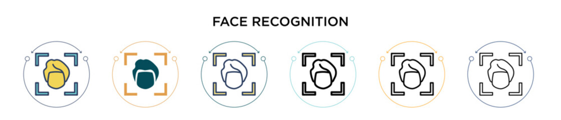 Poster - face recognition icon in filled, thin line, outline and stroke style. vector illustration of two col