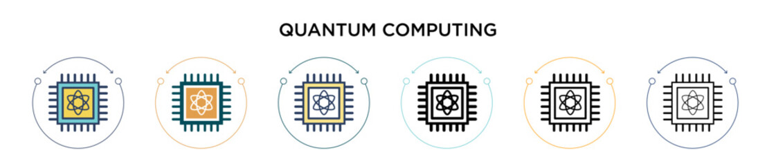 Poster - Quantum computing icon in filled, thin line, outline and stroke style. Vector illustration of two colored and black quantum computing vector icons designs can be used for mobile, ui, web